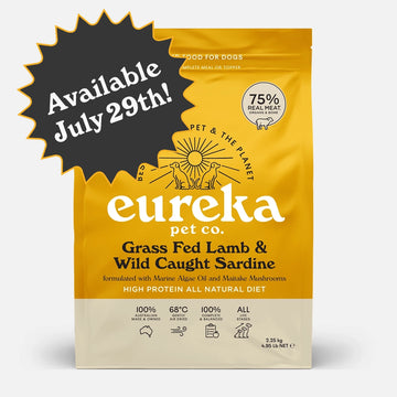Coming Soon - Eureka 75 Grass Fed Lamb and Wild Caught Sardine air dried dog food 2.25kg bag - high protein all natural diet, 75% real meat organs and bone, 100% Australian made