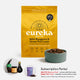Bag of Eureka Pet Co Wild Kangaroo & Grass Fed Lamb air-dried dog food beside a green bowl filled with the food. Includes subscription perks: free welcome pack worth $58 and free treats worth $19.95 in every future order.
